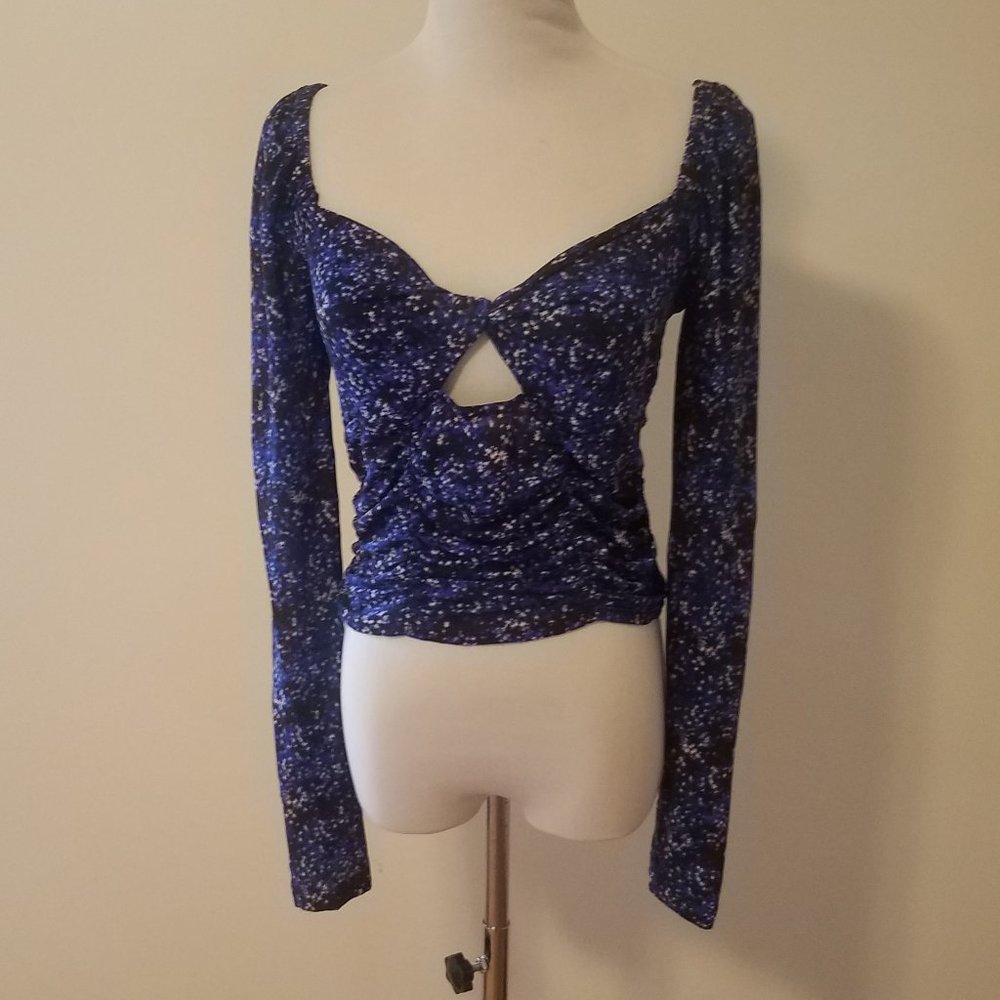 Urban Outfitters Blue Star Juliana Crepe Cut Out Crop  Peek A Boo Top Large